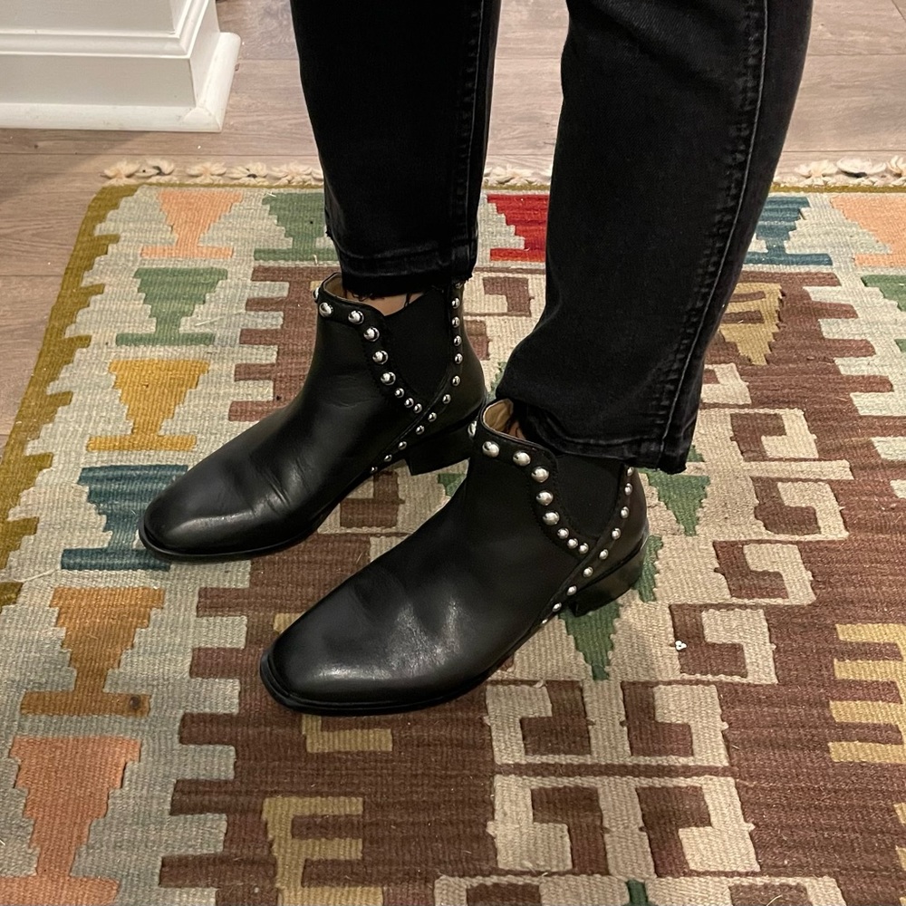 Zara Black Leather Studded Boots